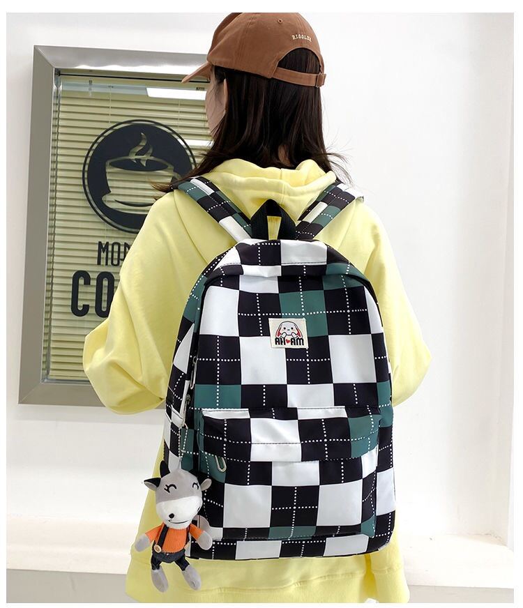 Balo Đi Học Thời Trang Phối Màu Kẻ Caro Ulzzang Hàn Quốc Phong Cách Unisex Cho Học Sinh , Sinh Viên