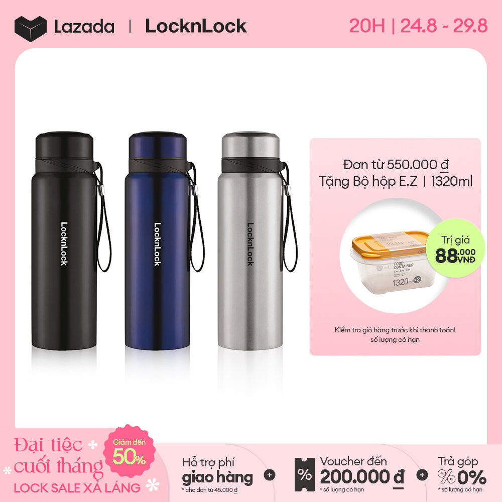 LHC6180 - Bình giữ nhiệt Lock&Lock Vacuum Bottle 800ml Thép không gỉ - Có dây xách, nhỏ gọn, giữ nhiệt 24h Giới hạn 5 sản phẩm/đơn hàng