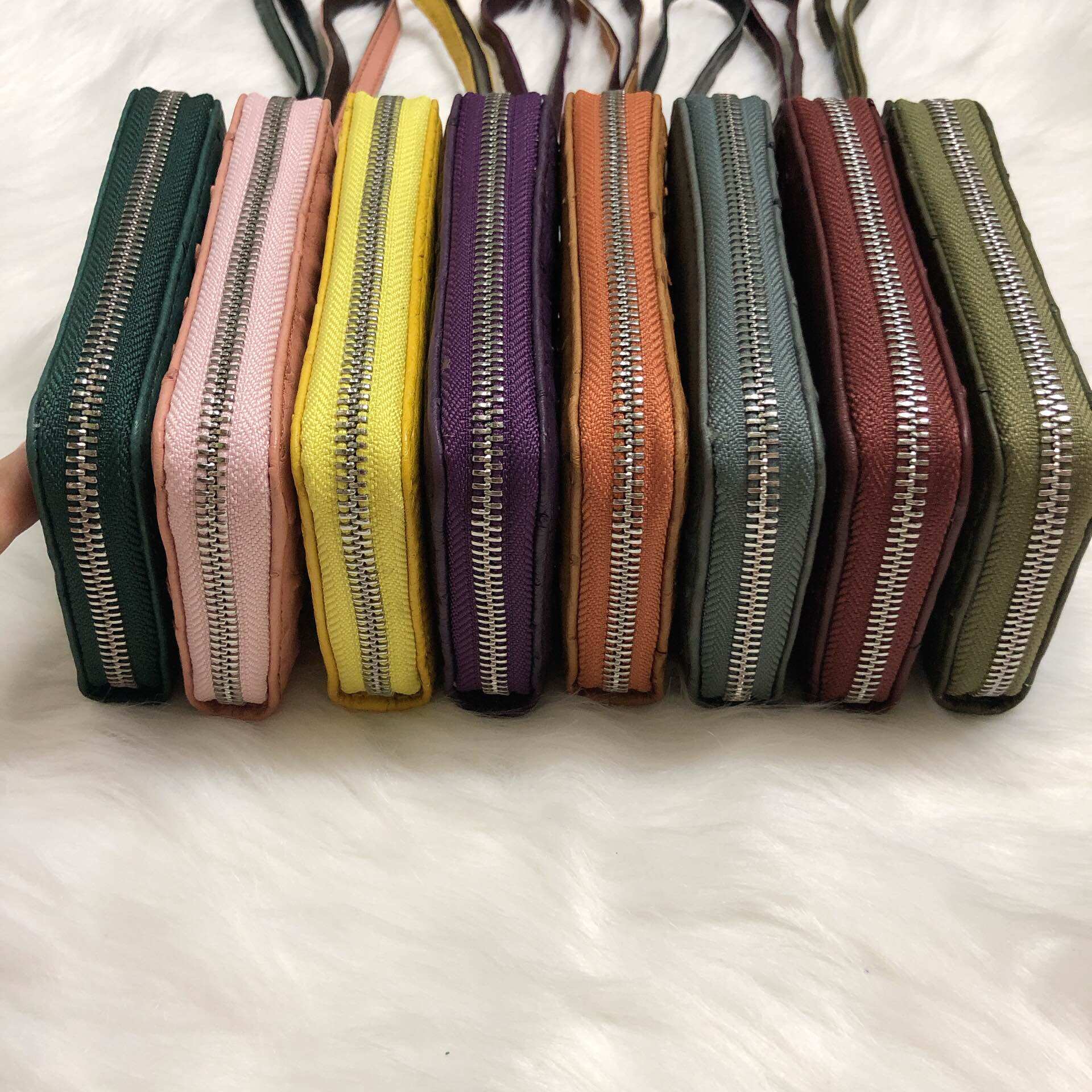 ( hàng mới) Ví nữ da đà điểu thật 100%, kích thước 13.8cm-8.8cm