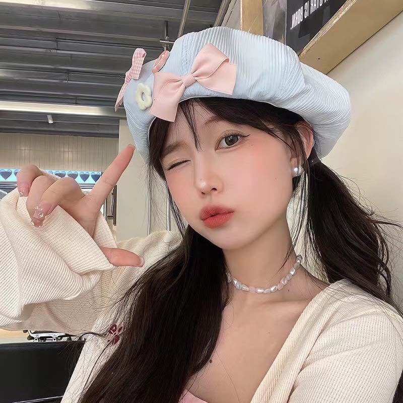 Mũ Nồi Beret Phối Nơ Thời Trang Có Sẵn