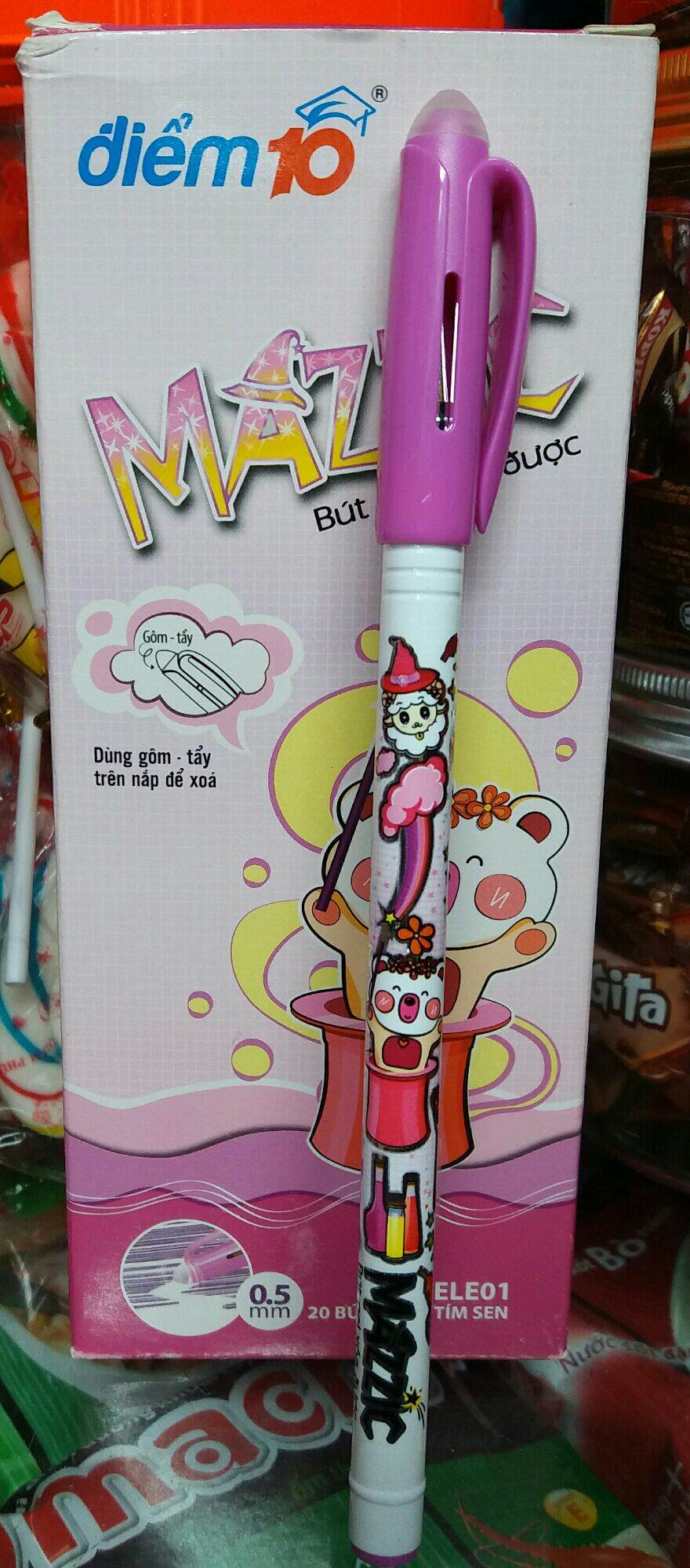Hộp 20 cây bút gel mực tím sen xóa được mazzic tp-gele01 thiên long