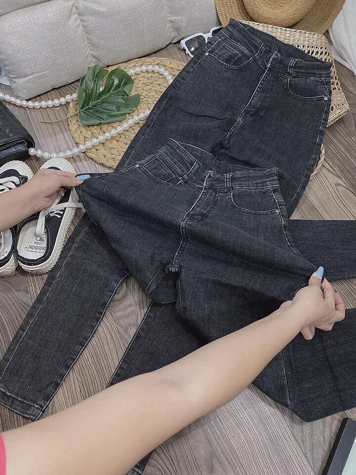 quần jean bò cạp lưng cao trơn