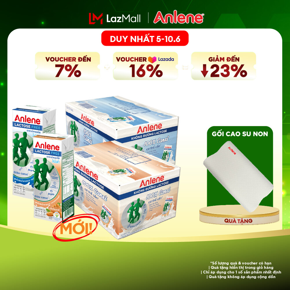 Combo 2 Thùng 36 hộp sữa Anlene không đường Lactose 180ml (vị nguyên bản + vị hạnh nhân)