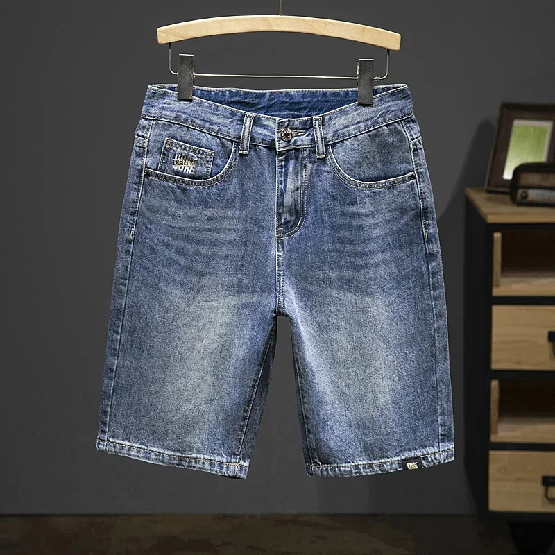 Nam Vintage Thời Trang Mùa Hè Quần Short Denim Cotton Cao Cấp Quần Baggy Ống Suông Quần Jean Xanh Dương Dạo Phố Giữa Eo Chiều Dài Đầu Gối