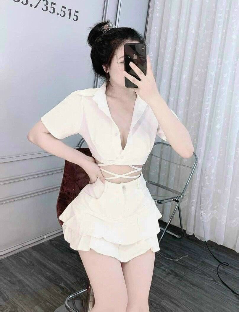 Áo sơ mi croptop dây quấn SM20