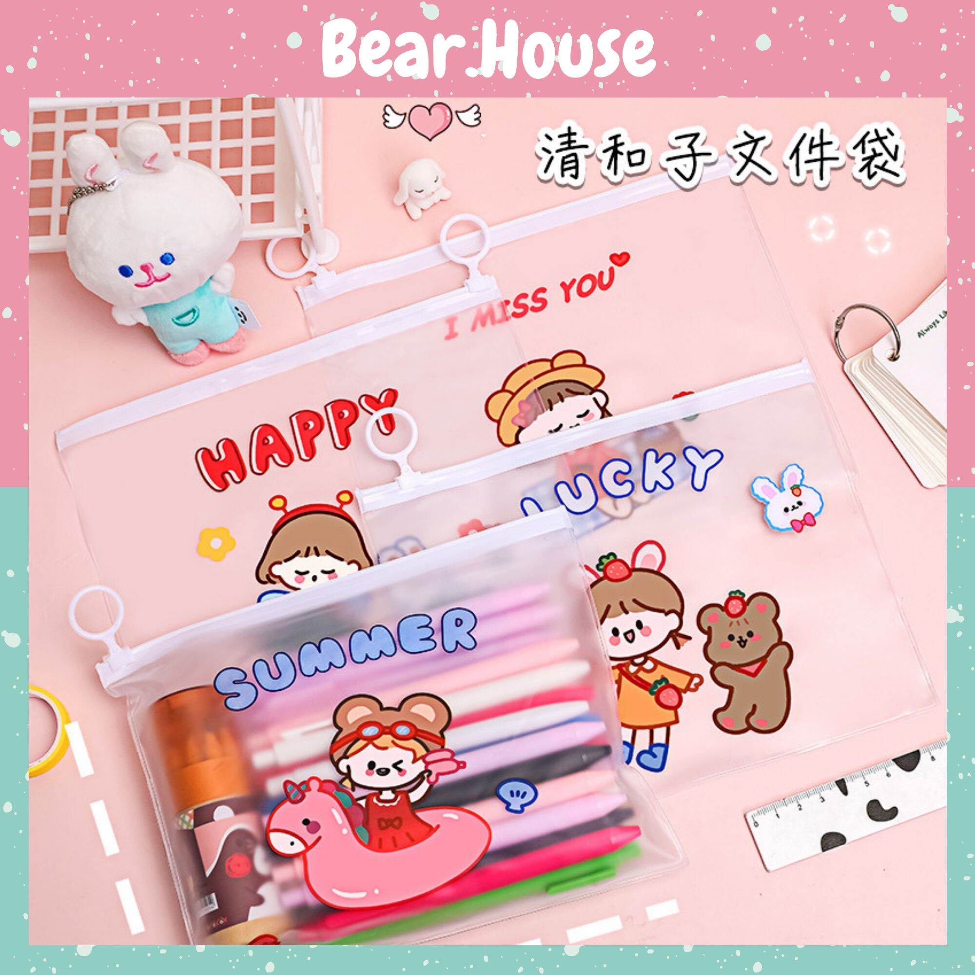 [HCM]Túi Zip Lụa A5 Họa Tiết Cô Gái Xinh Xắn Bear.House