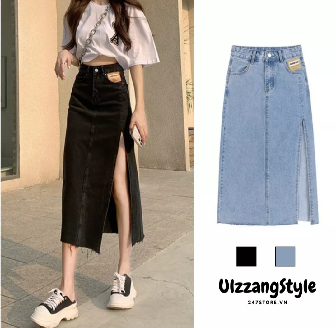 Chân váy Denim xẻ tà eo cao gợi cảm cá tính / Bluesky fashion