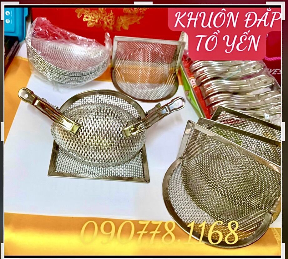 Xả tồn⚡BỘ KHUÔN SẤY YẾN Inox 304 +LÁ NHÔM + 2 KẸP ⚡KHUÔN ĐẮP TỔ YẾN INOX