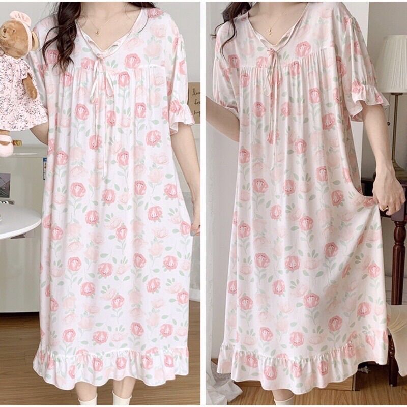 Đầm lanh lụa mặc nhà siêu mềm mát, freesize bầu bí thoải mái bon chen
