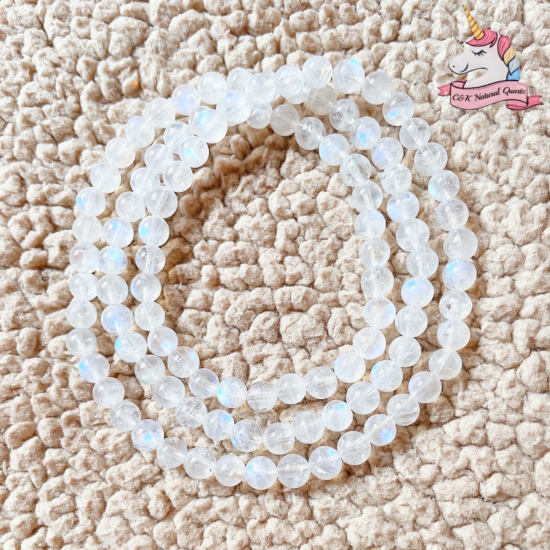 Đá Mặt Trăng/ Moonstone/ 5mm quấn 3 vòng/ Thạch anh thiên nhiên 100%/ Vòng đá phong thủy