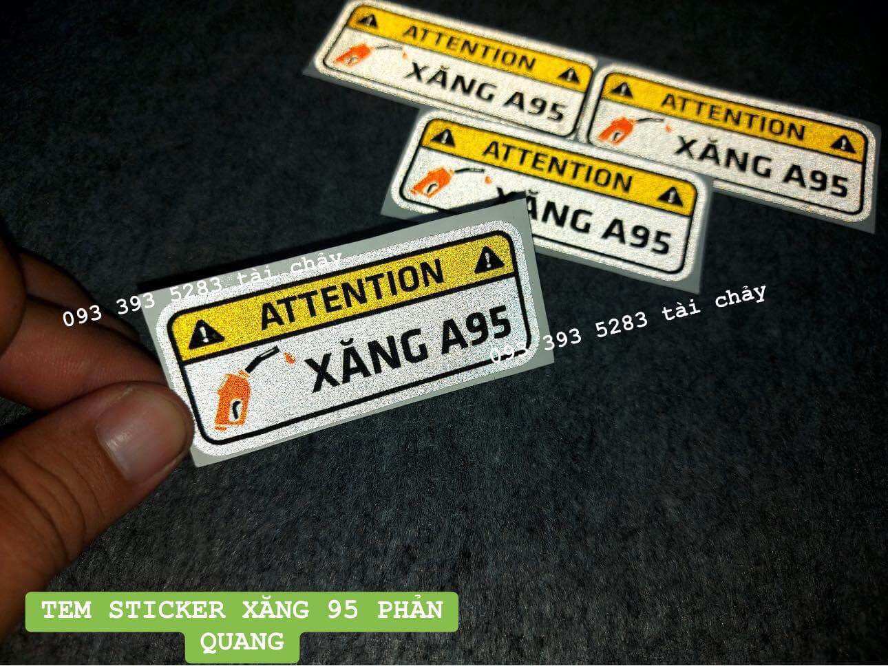 Tem sticker " xăng 95 " phản quang dán trang trí xe