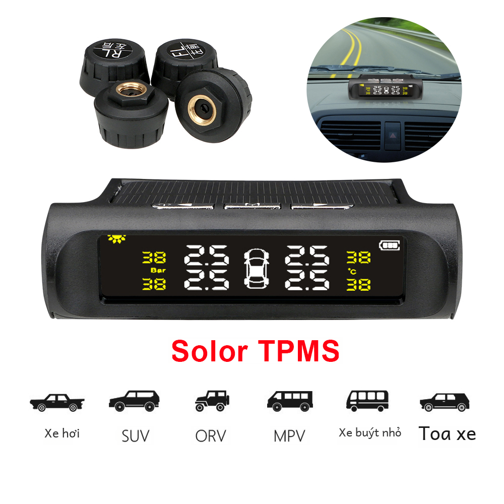 Năng Lượng Mặt Trời Tpms Cảm Biến Áp Suất Lốp Xe Ô Tô Bộ Trên Máy Tính Hệ Thống Giám Sát Kỹ Thuật Số Cho 4X4 Suv Mpv Ô Tô phụ Kiện