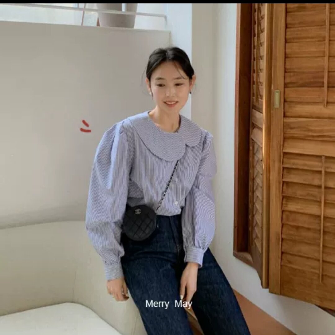 áo sơ mi cổ sen lệch phong cách hàn quốc