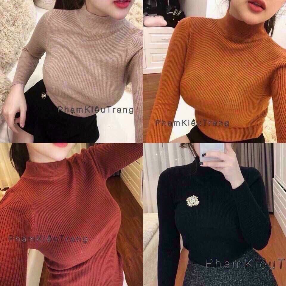 Áo len tăm nữ dài tay cổ 3 phân basis