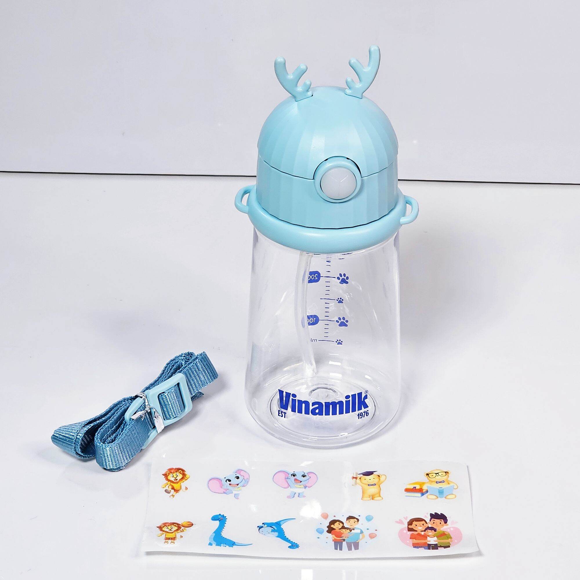 Bình nước Inochi 450ml có chia vạch, có dây đeo kèm ống hút sillicon