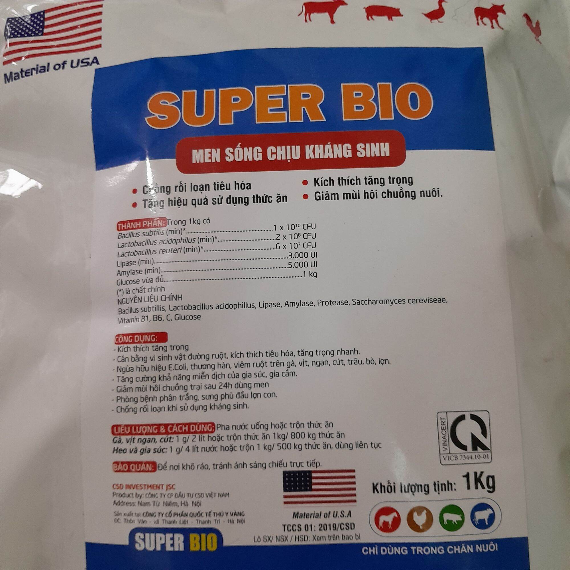 Men sống chịu kháng sinh 1kg Super bio