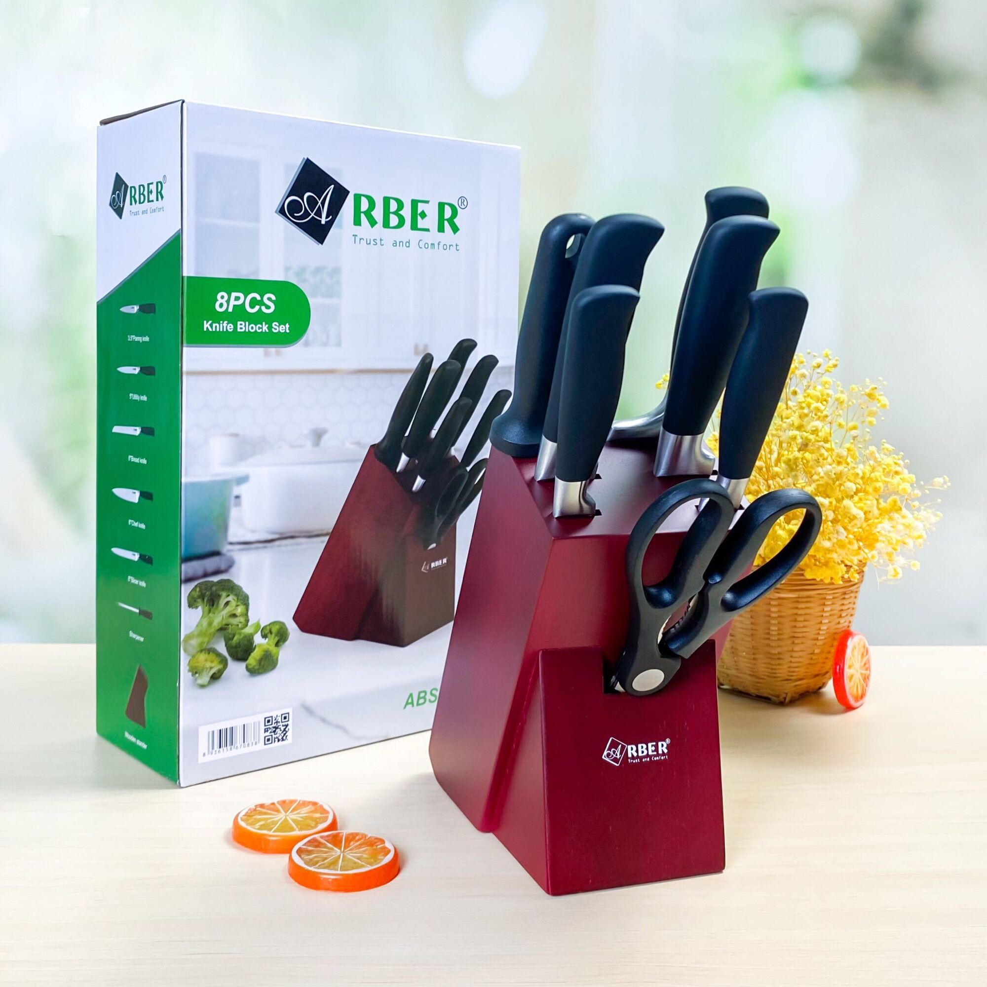 Bộ dao bếp 8 món cao cấp kèm hộp đựng dao của hãng Arber