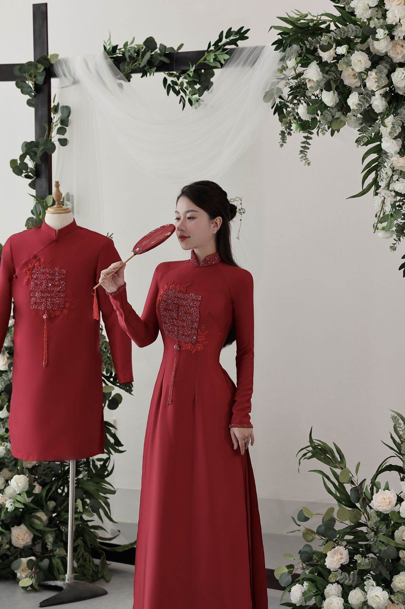 Áo dài hỏi cưới chữ hỷ vuông