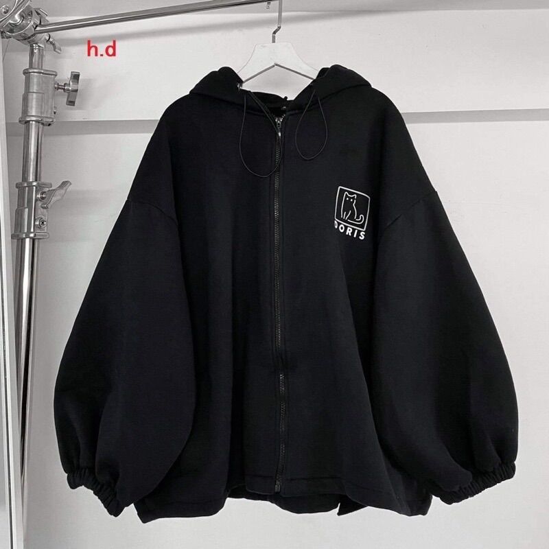 Áo khoá nỉ chun tay lô gô mèo HD34