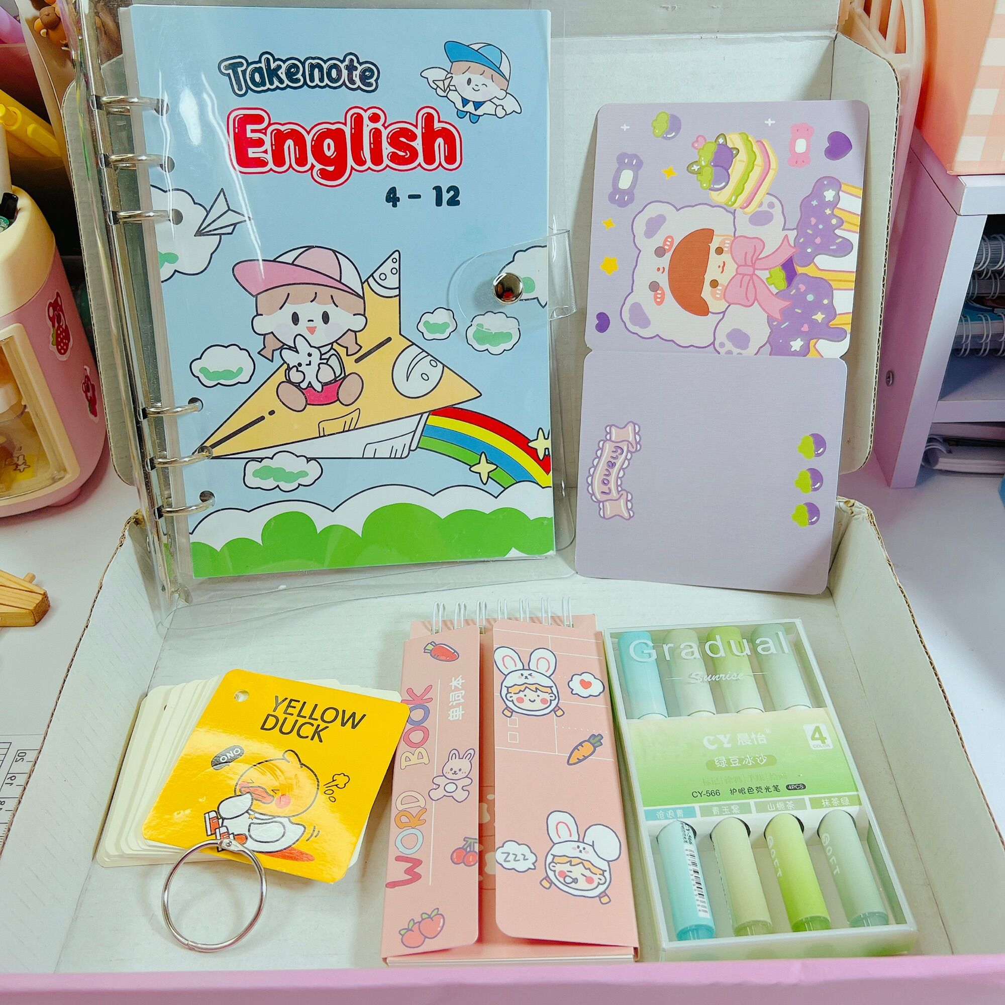 Set quà học tiếng anh binder A5 sổ từ vựng bút dạ quang flashcard