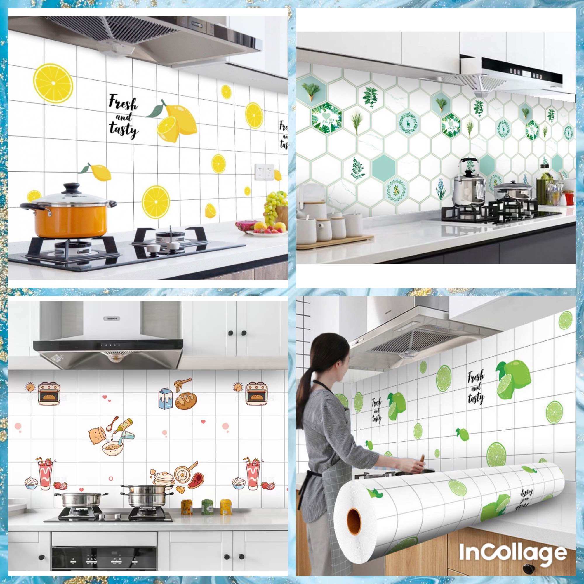 3 mét decal dán bếp cách nhiệt (decal tráng nhôm) khổ rộng 60cm mẫu vân đá vàng, decal miếng 45cm*75cm