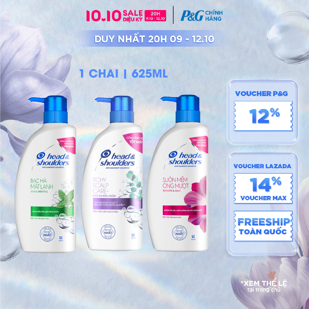 [Voucher 12%] Dầu Gội HEAD & SHOULDERS Sạch Gàu Bạc Hà Mát Lạnh/ Giảm Ngứa Da Đầu/ Suôn Mềm Óng Mượt Chai 625ML