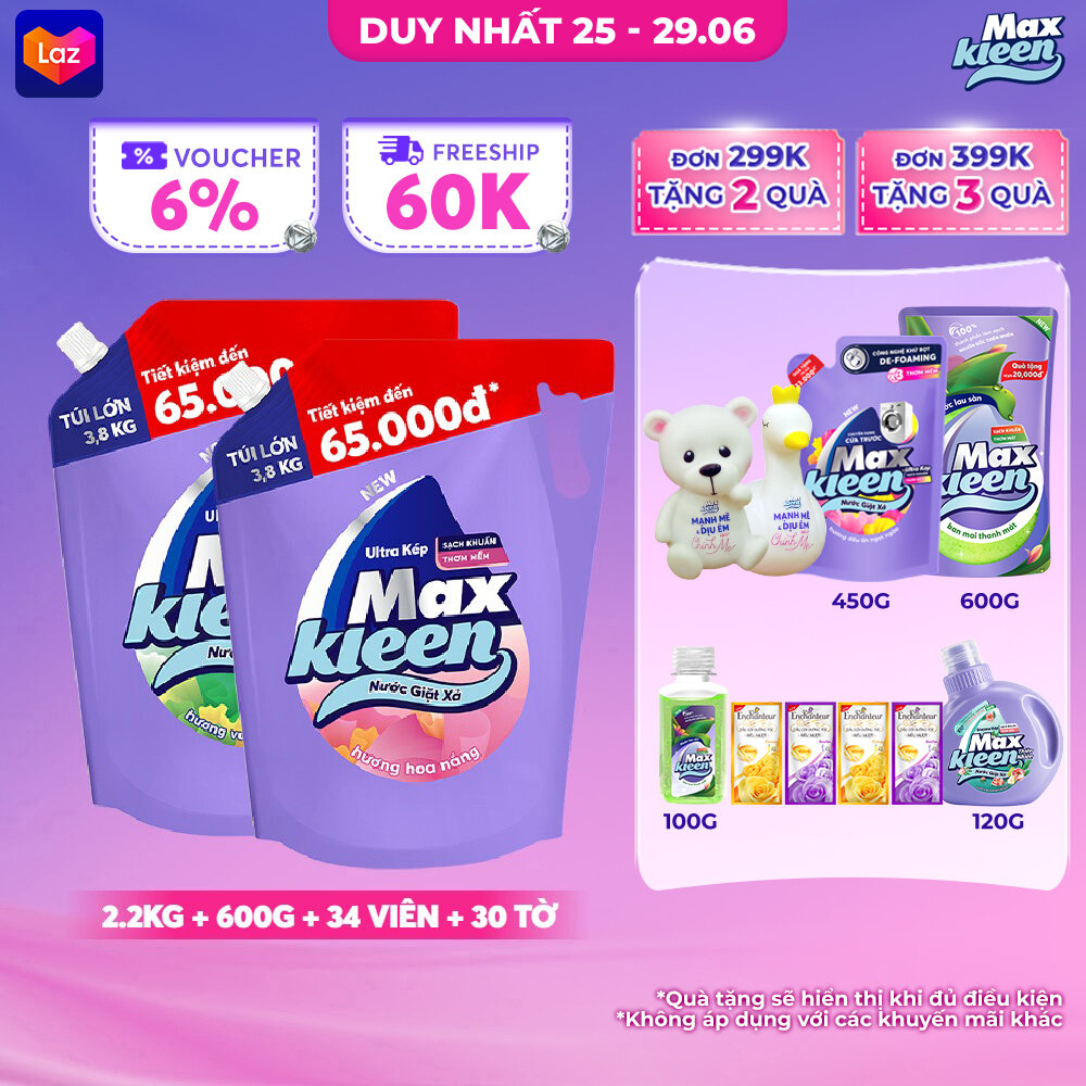 Combo 2 Túi Nước Giặt Xả MaxKleen 3.8kg