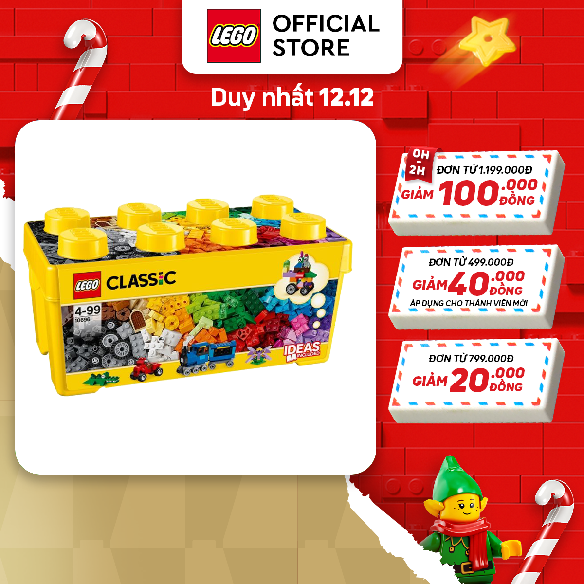 LEGO CLASSIC 10696 Đồ Chơi Lắp Ráp Thùng Gạch Trung Classic Sáng Tạo (484 Chi tiết)