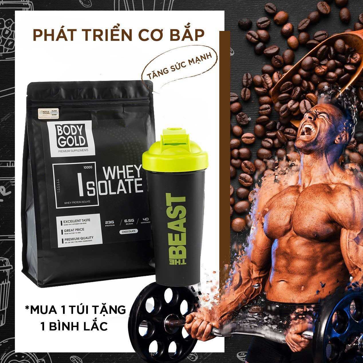 Sữa Tăng Cơ Giãm Mỡ Whey Protein Isolate + Tặng Quà Bình Lắc