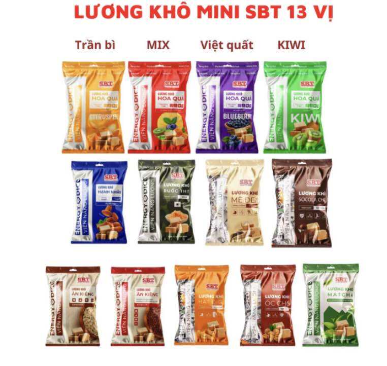 Lương khô SBT ăn kiêng 13 vị, gói từ 18-21 viên năng lựơng túi 285gr Organic Food