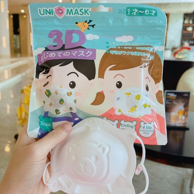 Set 3 khẩu trang gấu 3D UNi Mask dành cho trẻ từ sơ sinh 0-3 tuổi