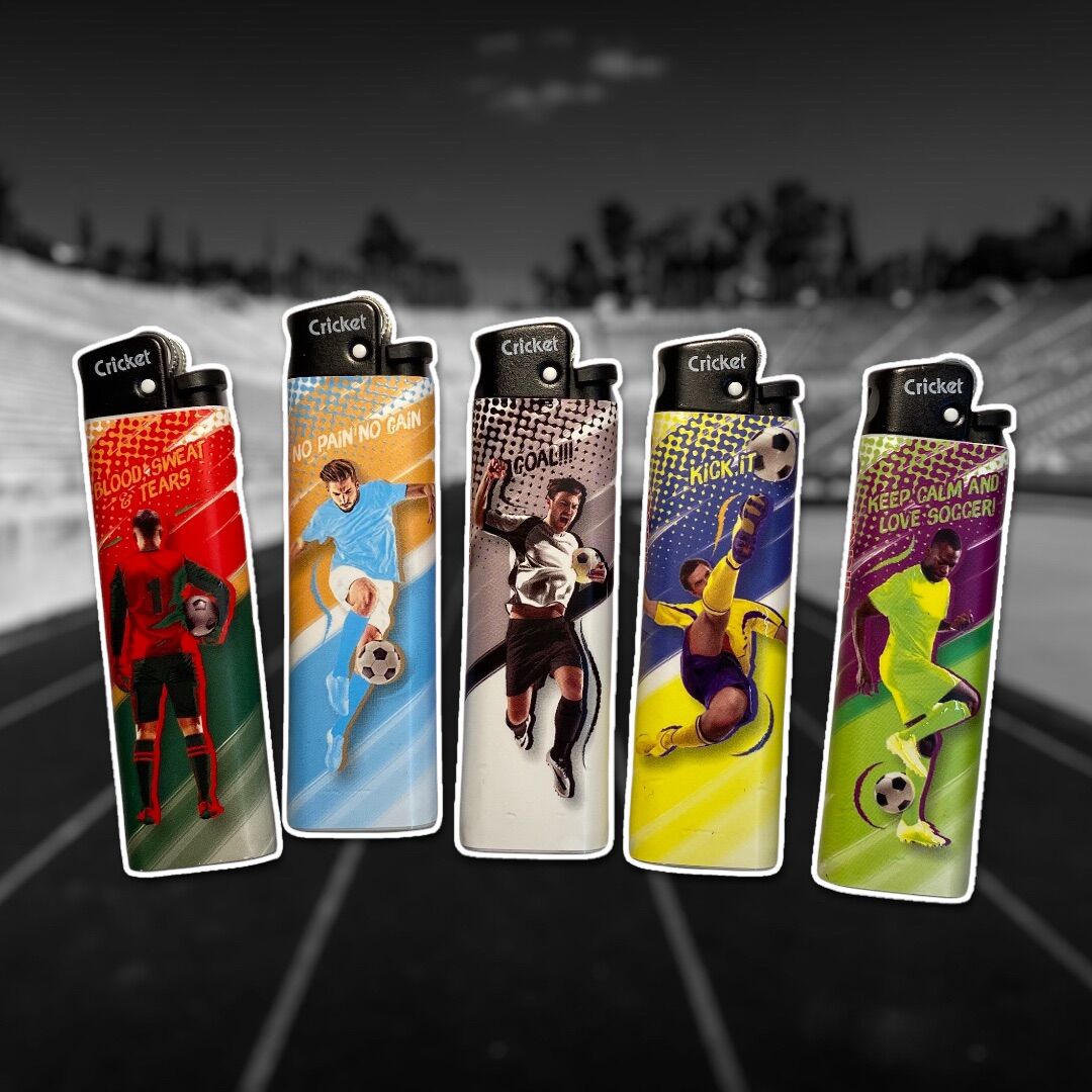 Combo 5 bật lửa cricket dán tem cầu thủ 3d