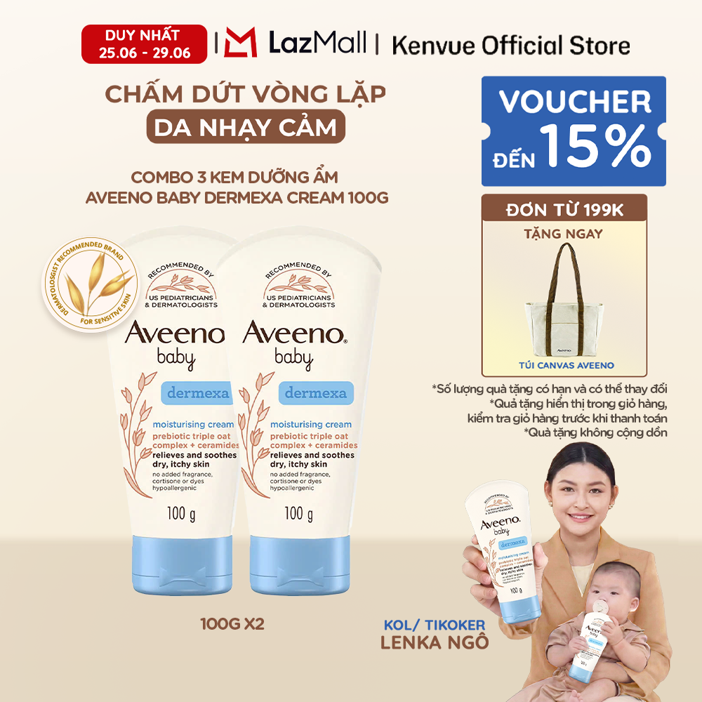 Combo 2 Kem dưỡng ẩm Aveeno Baby Dermexa Cream 100g