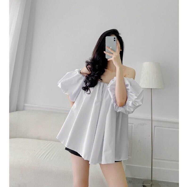 Áo kiểu bẹt vai tay bồng cực kì đẹp b19