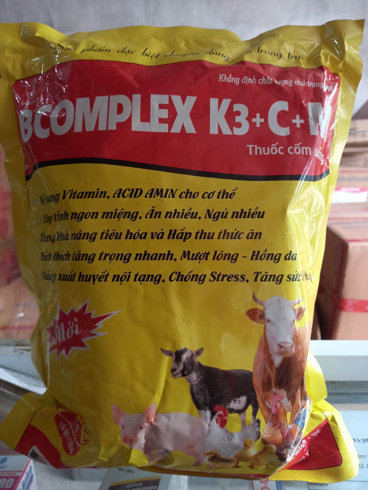 Bcomplex K3+C+M dạng cốm bổ siêu tan dùng cho gia súc, gia cầm