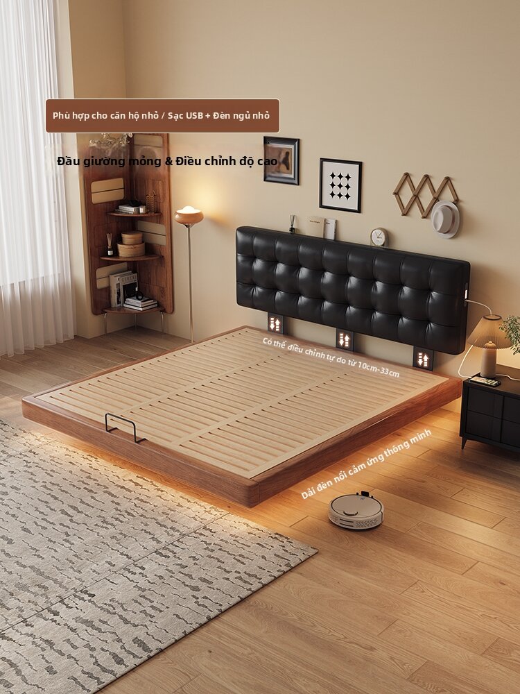 MEIZHAISHENGHUO | Vintage Leather Herringbone Solid Wood 1.8m Storage Bed Giá 35,424,000 Đồng*Miễn phí vận chuyển