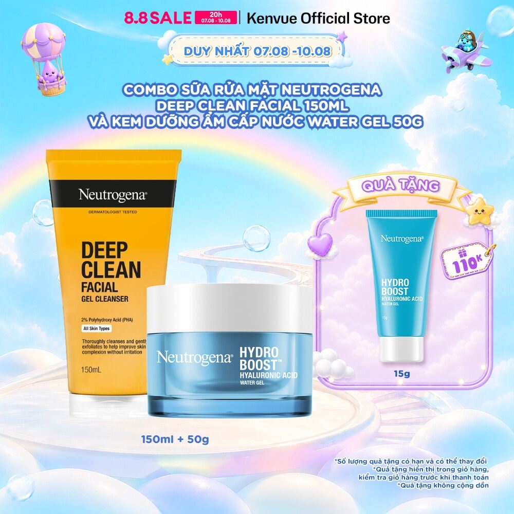 Combo Sữa rửa mặt sạch sâu Neutrogena Deep Clean Facial 150ml và kem dưỡng ẩm Water gel 50g (dành cho da dầu nhạy cảm)