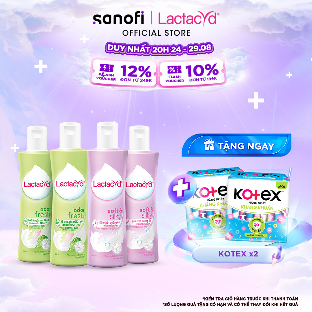 Bộ 2 chai ddvs phụ nữ lactacyd odor fresh 250ml/chai + 2 chai ddvs phụ nữ lactacyd soft & silky dưỡng ẩm 250ml/chai