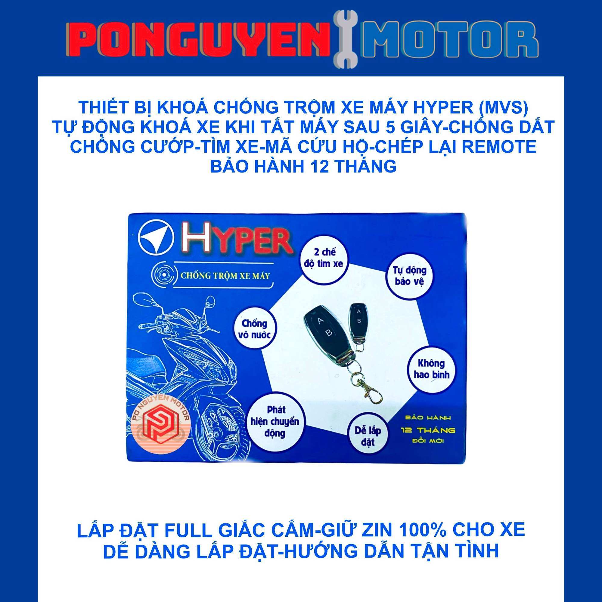 [HCM]BỘ KHÓA CHỐNG TRỘM XE MÁY HYPER (HYPERION VIET NAM) (GIÁ ĐÃ BAO GỒM LÀM GIẮC COS THEO TỪNG LOẠI XE)