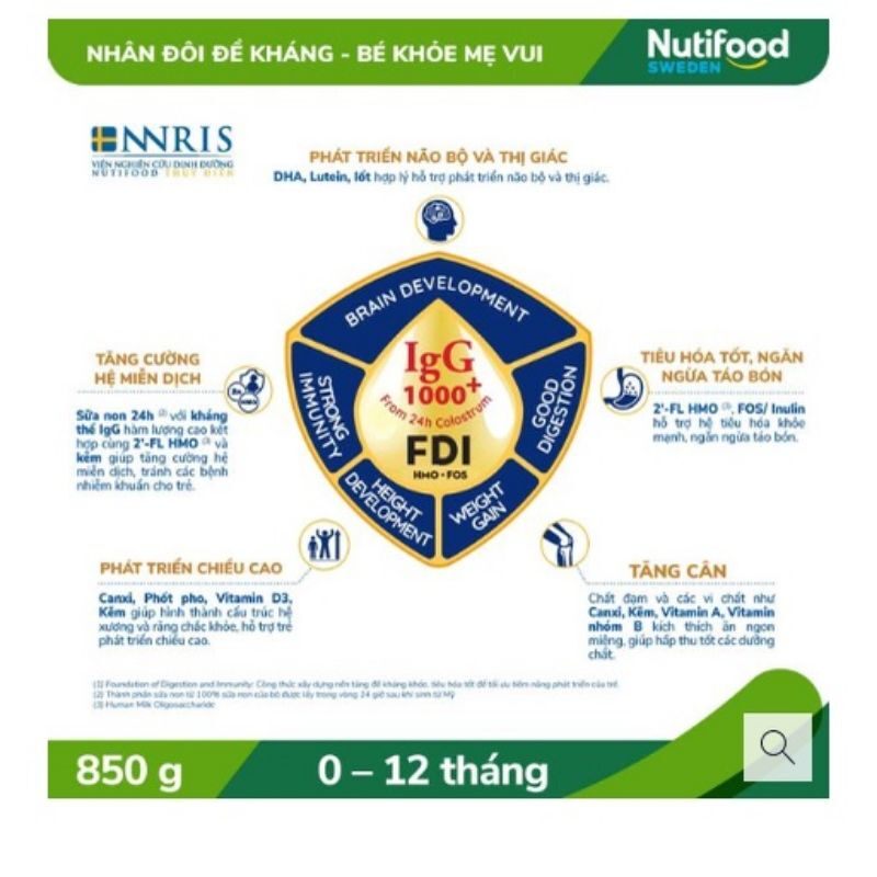 Sữa bột Nuti Growplus vàng 0+ lon 800g cho bé 0-12 tháng (SINGAPORE)