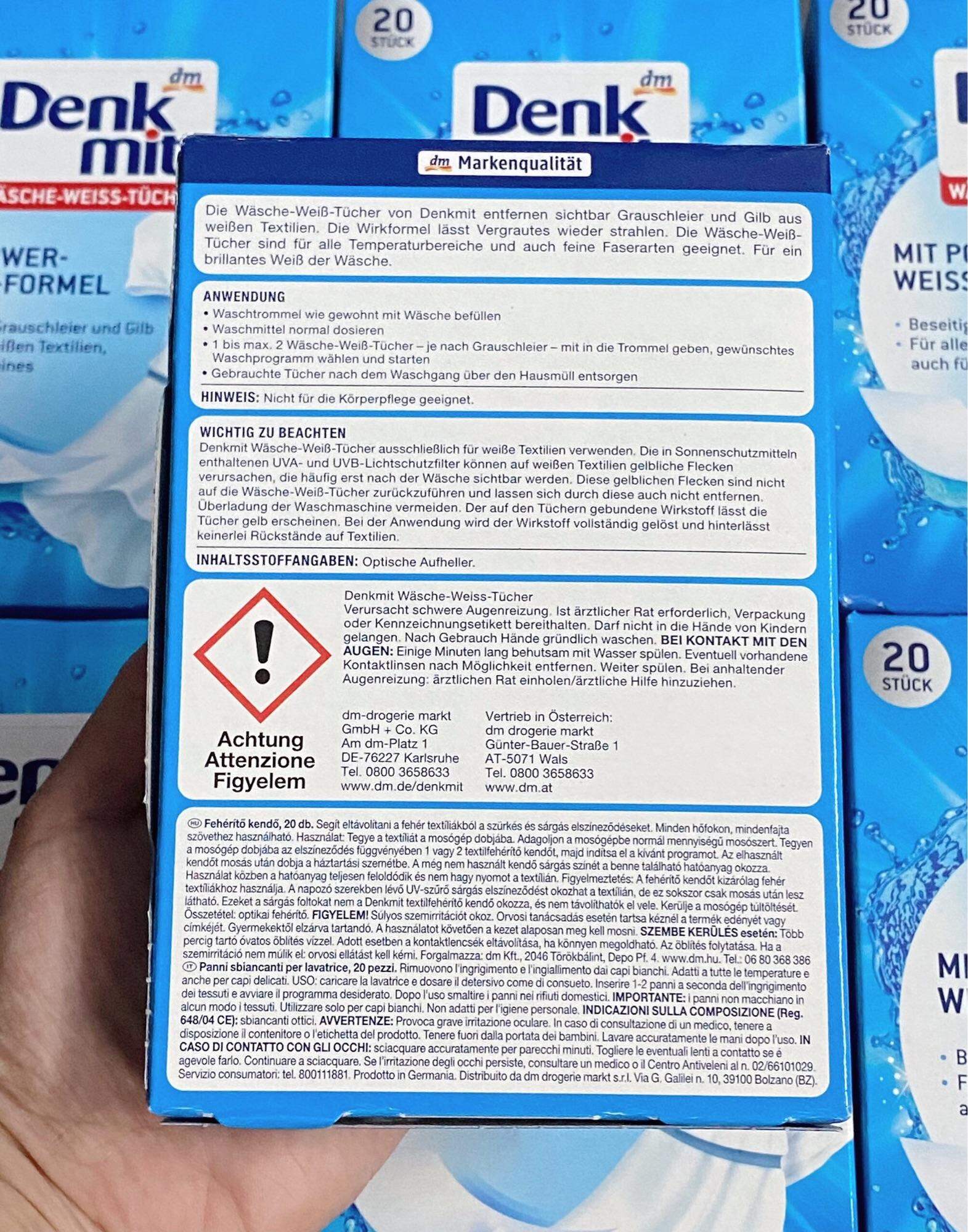 Giấy tẩy trắng quần áo Denkmit 20 miếng nội địa Đức