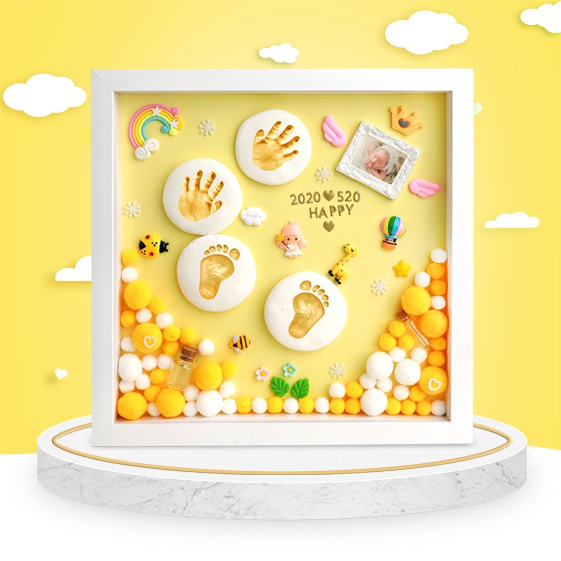 ( In ảnh miễn phí ) Size 33x38 Khung in dấu chân tay Bé