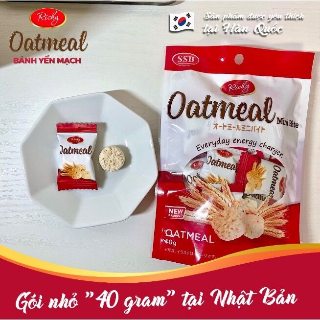 COMBO 2 GÓI (40g/gói) BÁNH YẾN MẠCH OATMEAL HÀN QUỐC RICHY