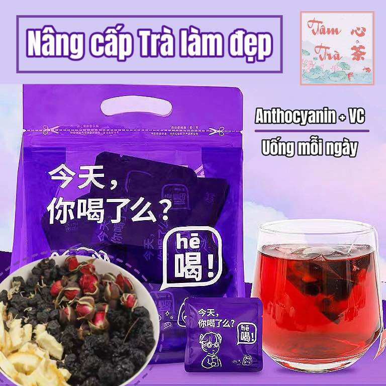 Trà làm đẹp: hắc kỷ tử + dâu tằm + nụ hồng + chanh vàng