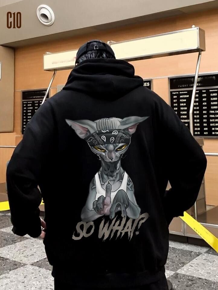 Áo hoodie form rộng unisex nam nữ mèo so what có bigsize vải nỉ bông ngoại cao câp