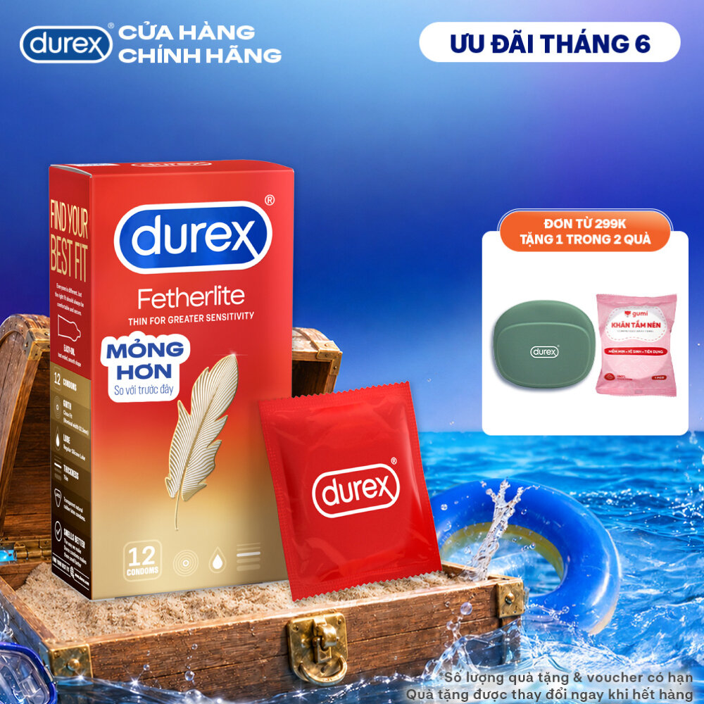 Bao cao su Durex Fetherlite siêu mỏng, size 52.5mm, 12 bao/hộp