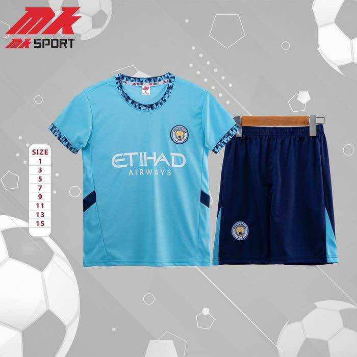 Quần áo bóng đá trẻ em clb manchester city, quần áo đá banh trẻ em clb man city cho bé từ 10-45kg