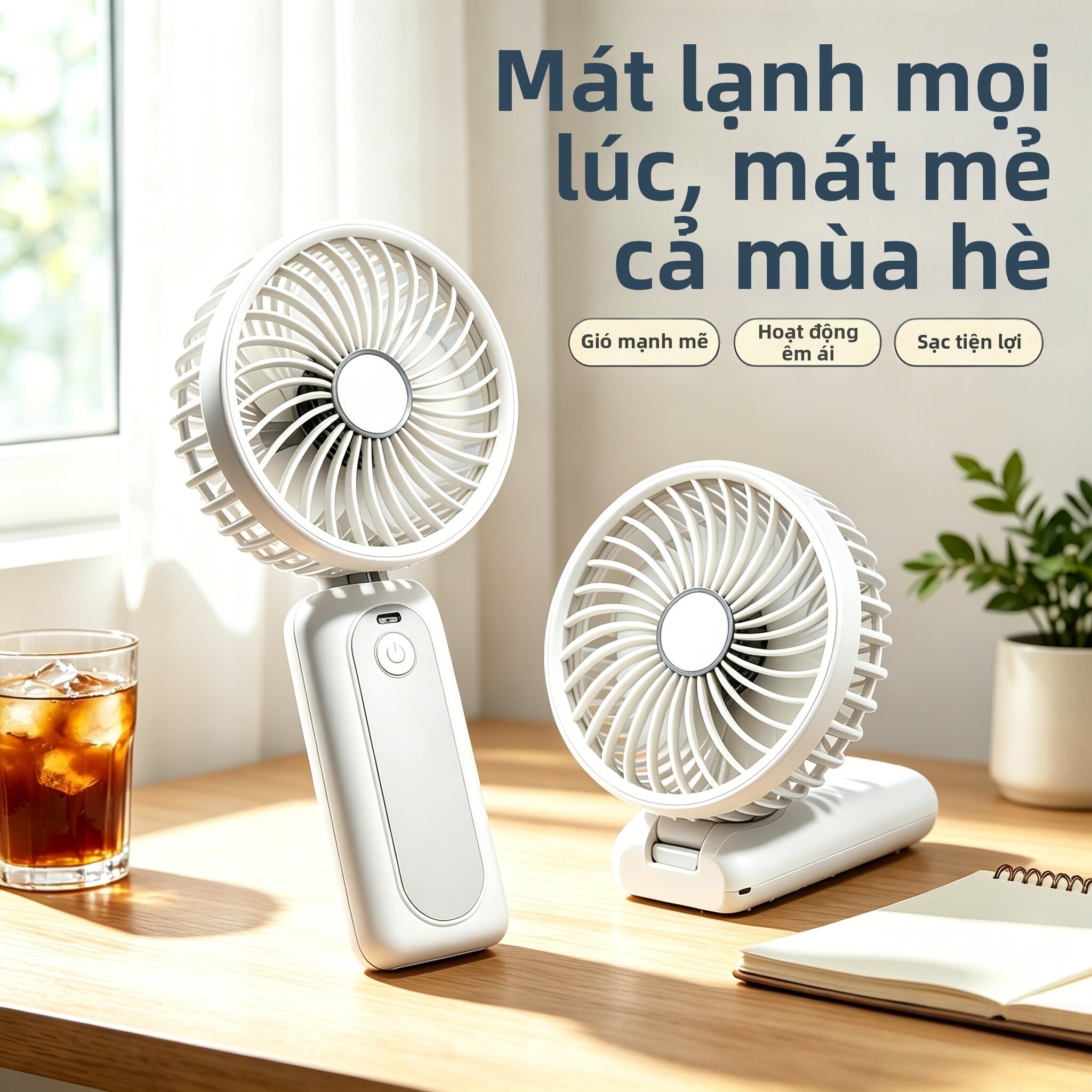 ROOFpower | Quạt Cầm Tay Mini M1/M2/M3 Gập Được, Động Cơ Không Chổi Than Siêu Mạnh, Có 7 Tốc Độ Gió, Pin 4000mAh