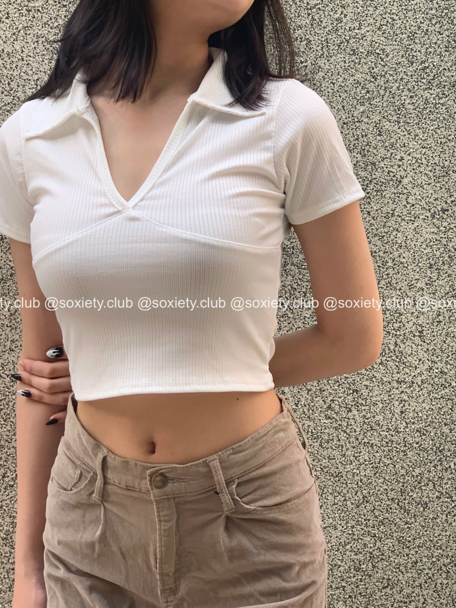 [HÌNH THẬT] Áo croptop cổ bẻ khoét ngực 💕 A35