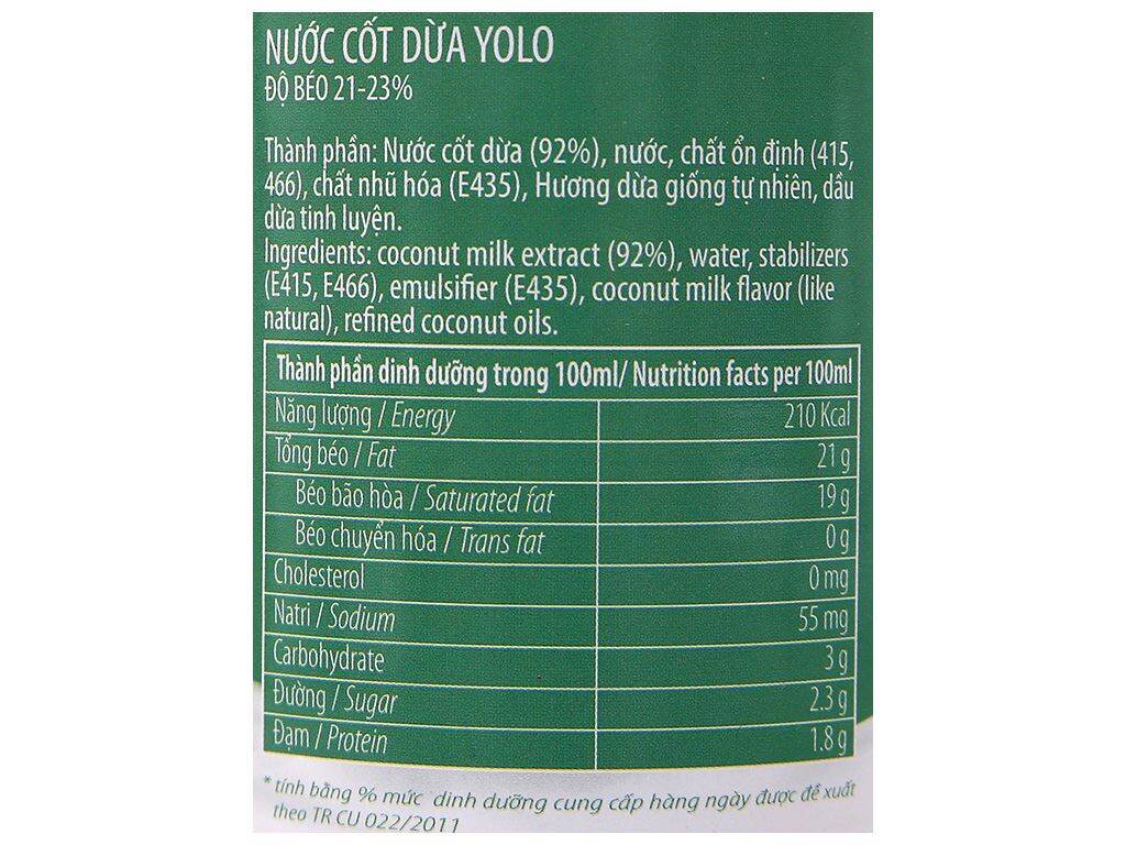 Nước cốt dừa lon Yolo lon 400ml